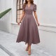 Diyun Cross-border 2025 Spring/Summer elegant solid-color high-waisted V-neck solid-color short-sleeved dress for children