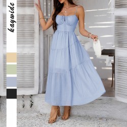 Diyun 2025 Spring/Summer Cross-border European and American style vacation style solid color high-waisted halter dress Evening dress women's wear