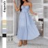 Diyun 2025 Spring/Summer Cross-border European and American style vacation style solid color high-waisted halter dress Evening dress women's wear