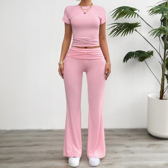 Diyun Cross-border Foreign Trade Women's Clothing Amazon Spring/Summer 2024 Casual Solid Color Slim Short-sleeved and long Pants Set Diyun Cross-border Foreign Trade Women's Clothing Amazon Spring/Summer 2024 Casual Solid Color Slim Short-sleeved and long Pants Set