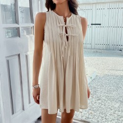 Di Yun's 2025 Spring/Summer cross-border European and American casual vacation style solid color, pleated sleeveless mini dress for children
