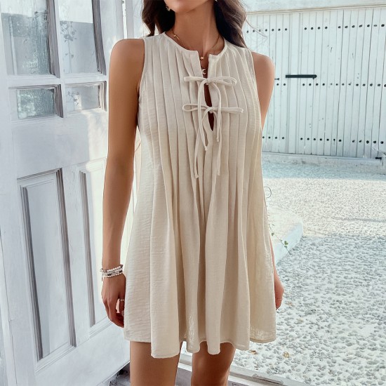 Di Yun's 2025 Spring/Summer cross-border European and American casual vacation style solid color, pleated sleeveless mini dress for children Di Yun's 2025 Spring/Summer cross-border European and American casual vacation style solid color, pleated sleeveless mini dress for children