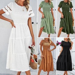 Diyun Cross-border Women's Clothing Amazon Spring/Summer 2025 Export Solid color, elegant style, hollowed-out dress Women's Independent Station