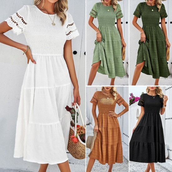 Diyun Cross-border Women's Clothing Amazon Spring/Summer 2025 Export Solid color, elegant style, hollowed-out dress Women's Independent Station Diyun Cross-border Women's Clothing Amazon Spring/Summer 2025 Export Solid color, elegant style, hollowed-out dress Women's Independent Station