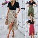 Diyun European and American women's clothing Amazon Cross-border 2024 Spring/Summer export elegant color-blocking short-sleeved V-neck dress