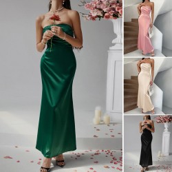 Diyun Cross-border 2025 Spring/Summer European and American French sexy Slimming Solid color strapless evening dress Dress Long Dress Women's wear