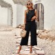 Diyun's European and American cross-border Amazon solid color fashion two-piece set for women 2025 Summer, elegant sleeveless top and capri pants Diyun's European and American cross-border Amazon solid color fashion two-piece set for women 2025 Summer, elegant sleeveless top and capri pants