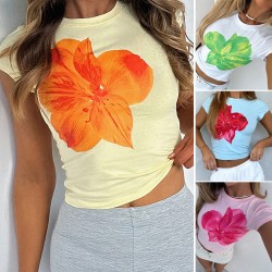 Di Yun's Spring/Summer 2025 Y2K Amazon Women's Casual, slimming, waist-cinching floral print short-sleeved T-shirt