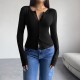 Diyun Cross-border Trade Amazon 2024 Autumn/Winter Women's Top Y2K Solid Color Slimming Cardigan Button Long-sleeved T-shirt Diyun Cross-border Trade Amazon 2024 Autumn/Winter Women's Top Y2K Solid Color Slimming Cardigan Button Long-sleeved T-shirt