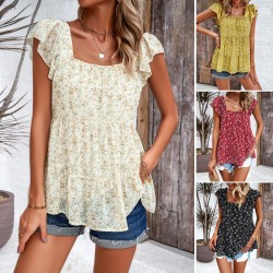 Diyun Cross-border Women's Clothing Amazon Spring/Summer 2024 Export Style Floral square Neck Top