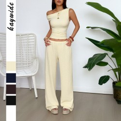 Diyun's European and American sporty, simple sleeveless vest, solid color long pants set for women's clothing Spring/Summer 2025 Amazon Independent Store