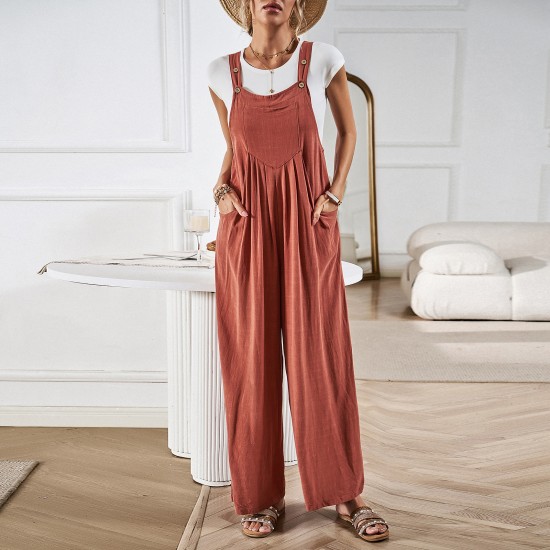 Diyun European and American cross-border women's clothing Amazon solid color Overalls 2023 Summer Export Loose wide-leg one-piece pants Diyun European and American cross-border women's clothing Amazon solid color Overalls 2023 Summer Export Loose wide-leg one-piece pants