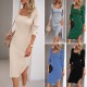 Diyun's European and American cross-border Amazon square-neck woolen dress for autumn and winter 2023, an elegant and form-fitting long dress for foreign trade