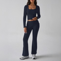 Diyun Cross-border Foreign Trade 2024 Autumn/Winter Solid-color casual knitted long-sleeved top, yoga wear and two-piece pants set for Europe and America