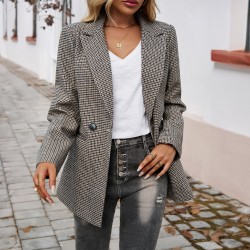 Diyun Cross-border 2024 Autumn/Winter Amazon European and American women's outerwear, elegant commuting color contrasting lapel button-up small suit