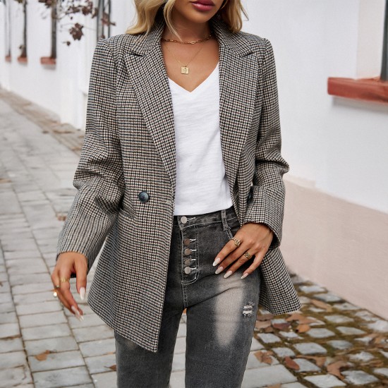 Diyun Cross-border 2024 Autumn/Winter Amazon European and American women's outerwear, elegant commuting color contrasting lapel button-up small suit Diyun Cross-border 2024 Autumn/Winter Amazon European and American women's outerwear, elegant commuting color contrasting lapel button-up small suit