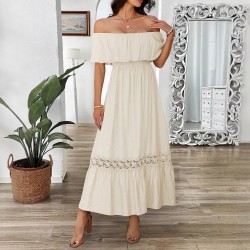 Diyun Cross-border European and American vacation casual style one-shoulder cinched waist Dress Women's clothing for Spring/Summer 2025 Amazon Export