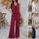 Diyun Cross-border 2025 Spring/Summer Women's Casual Vacation Style Solid Color sleeveless lace-up top wide-leg long pants set