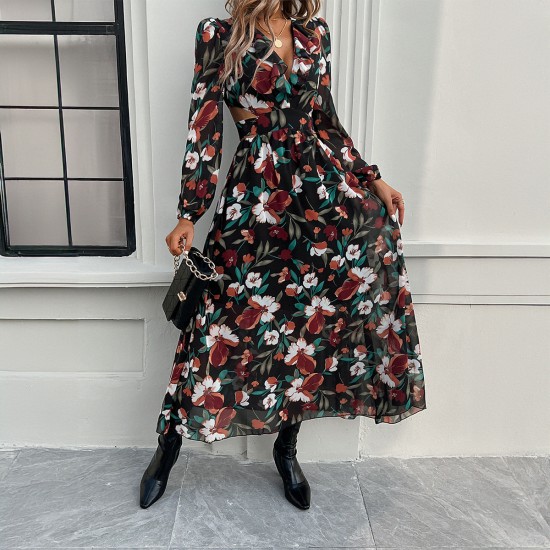 Diyun Cross-border European and American women's clothing Amazon Spring/Summer 2025 Foreign Trade vacation Casual color-blocking printed V-neck dress Diyun Cross-border European and American women's clothing Amazon Spring/Summer 2025 Foreign Trade vacation Casual color-blocking printed V-neck dress