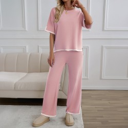 Diyun Cross-border Amazon Fashion Women's Wear 2025 Spring/Summer Export Style Casual Long Pants Short Sleeve Knitted Set for Women