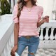 Diyun's European and American cross-border Amazon 2025 Spring/Summer Women's short-sleeved top with bubble sleeves, round neck and contrasting color sweater Diyun's European and American cross-border Amazon 2025 Spring/Summer Women's short-sleeved top with bubble sleeves, round neck and contrasting color sweater