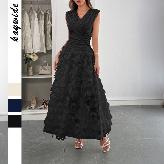 Diyun Cross-border European and American elegant style patchwork fashionable long dress women's clothing 2025 Summer Amazon Independent Station
