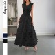 Diyun Cross-border European and American elegant style patchwork fashionable long dress women's clothing 2025 Summer Amazon Independent Station