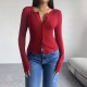 Diyun Cross-border Trade Amazon 2024 Autumn/Winter Women's Top Y2K Solid Color Slimming Cardigan Button Long-sleeved T-shirt Diyun Cross-border Trade Amazon 2024 Autumn/Winter Women's Top Y2K Solid Color Slimming Cardigan Button Long-sleeved T-shirt