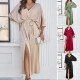 Diyun Cross-border Amazon European and American Women's Clothing 2025 Spring/Summer Export elegant high-waisted V-neck loose dress