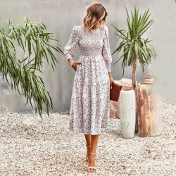 Self-developed and designed Amazon's stylish cinched waist printed dress for Spring/Summer 2023 for casual and vacation-friendly women