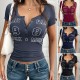 Diyun Cross-border 2025 Spring/Summer European and American Y2K Sexy Hot Girl Letter Print Button V-neck short-sleeved Women's top