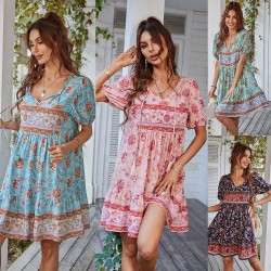 Self-designed casual vacation-style dress 2023 summer printed fresh and delicate dress, light luxury and ethereal