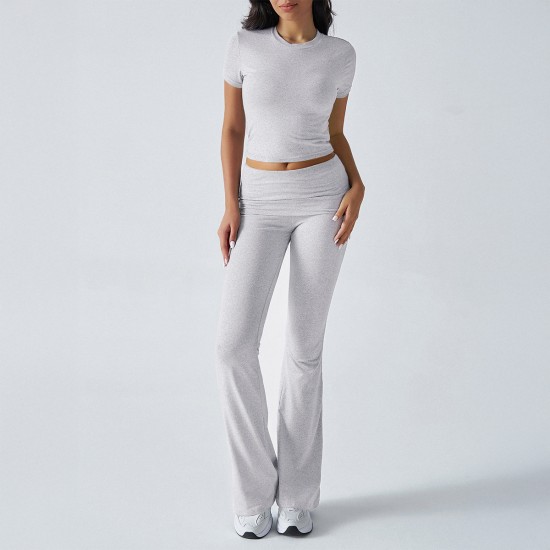 Diyun Cross-border European and American women's Clothing Amazon Spring/Summer 2025 Export Casual Solid Color Slimming Short-sleeved long Pants Set Diyun Cross-border European and American women's Clothing Amazon Spring/Summer 2025 Export Casual Solid Color Slimming Short-sleeved long Pants Set