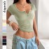 Diyun Cross-border European and American Y2K Spicy Girl Style Button Lace short-sleeved T-shirt women's clothing 2025 Spring/Summer Amazon Independent Store