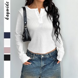 Diyun Cross-border European and American Y2K Spicy Girl Style Button long-sleeved vest T-shirt women's clothing 2025 Spring/Summer Amazon Independent Store