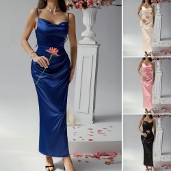 Diyun Cross-border European and American 2025 Spring/Summer Dress, casual and sexy solid color halter dress, evening dress women's wear