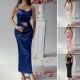 Diyun Cross-border European and American 2025 Spring/Summer Dress, casual and sexy solid color halter dress, evening dress women's wear Diyun Cross-border European and American 2025 Spring/Summer Dress, casual and sexy solid color halter dress, evening dress women's wear