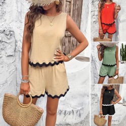 Diyun Cross-border Amazon European and American short-sleeved Women's Clothing 2024 Spring/Summer Foreign Trade Casual Fashion Lace Short Pants Set