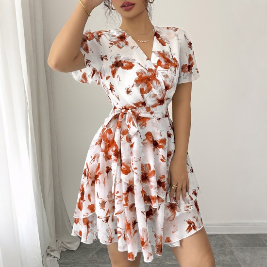 Diyun European and American Casual vacation printed short-sleeved cake dress, skirt, dress, women's clothing, Spring/Summer 2025, Amazon Diyun European and American Casual vacation printed short-sleeved cake dress, skirt, dress, women's clothing, Spring/Summer 2025, Amazon