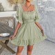 Diyun Cross-border 2025 Spring/Summer European and American casual vacation style solid-color black ear-trimmed short-sleeved dress, children's short skirt