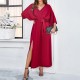 Diyun Cross-border Amazon European and American Women's Clothing 2025 Spring/Summer Export elegant high-waisted V-neck loose dress