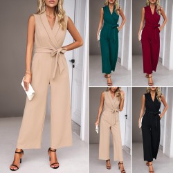 Diyun European and American cross-border Amazon sleeveless jumpsuit Women's 2023 Autumn/Winter Foreign Trade Women's Casual Commuting trousers