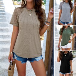 Diyun European and American women's Clothing Independent Station Amazon Spring/Summer 2025 foreign trade style round-neck short-sleeved solid color T-shirt top