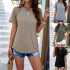Diyun European and American women's Clothing Independent Station Amazon Spring/Summer 2025 foreign trade style round-neck short-sleeved solid color T-shirt top