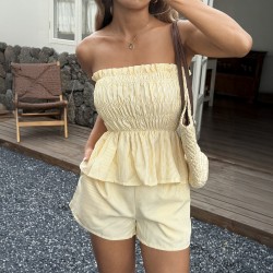 Diyun Cross-border European and American Casual and simple strapless black ear-trimmed shorts Women's set for Summer 2025 Amazon Independent Store