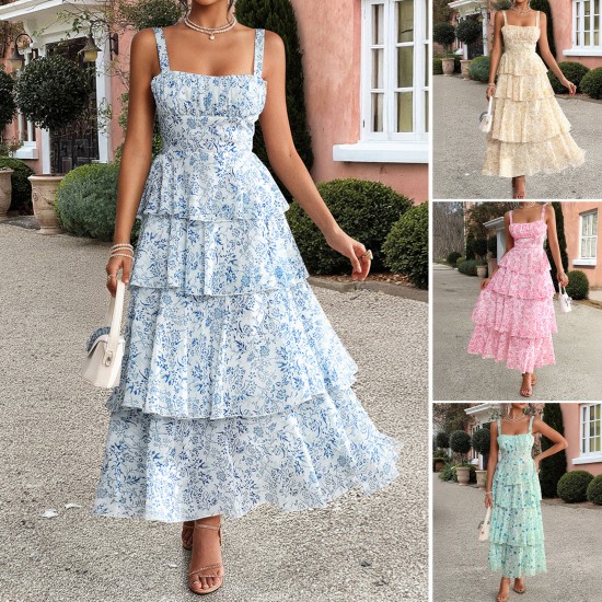 Diyun Cross-border 2025 Spring/Summer European and American style forest-themed small floral contrasting color chiffon halter dress for children Diyun Cross-border 2025 Spring/Summer European and American style forest-themed small floral contrasting color chiffon halter dress for children