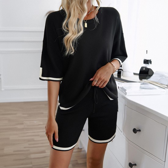 Diyun's European and American cross-border Amazon women's Clothing Spring/Summer 2024 export round-neck Casual short sweater set Diyun's European and American cross-border Amazon women's Clothing Spring/Summer 2024 export round-neck Casual short sweater set