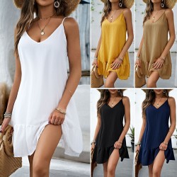 Diyun European and American foreign trade women's solid color dress for women 2023 Summer Amazon bestseller Sexy halter mini skirt