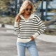 Diyun European and American Amazon Foreign Trade Women's Clothing 2025 Autumn/Winter polo Collar Women's color-blocking striped sweater top Diyun European and American Amazon Foreign Trade Women's Clothing 2025 Autumn/Winter polo Collar Women's color-blocking striped sweater top