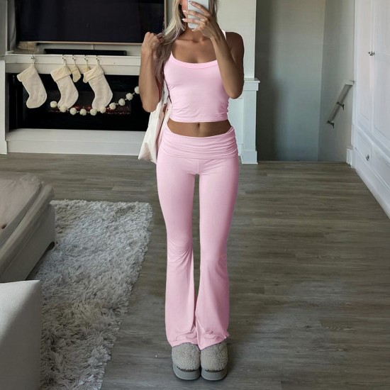 Diyun Cross-border 2025 Spring/Summer European and American Y2K Casual Sporty Style Solid color knitted vest long Pants Set Women's Clothing Diyun Cross-border 2025 Spring/Summer European and American Y2K Casual Sporty Style Solid color knitted vest long Pants Set Women's Clothing